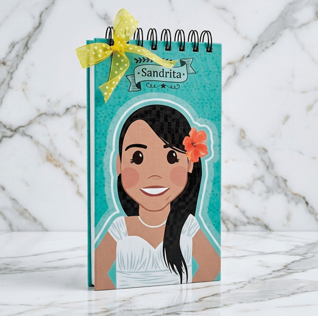 Detalles internos de la libreta personalizada para el día de la madre.