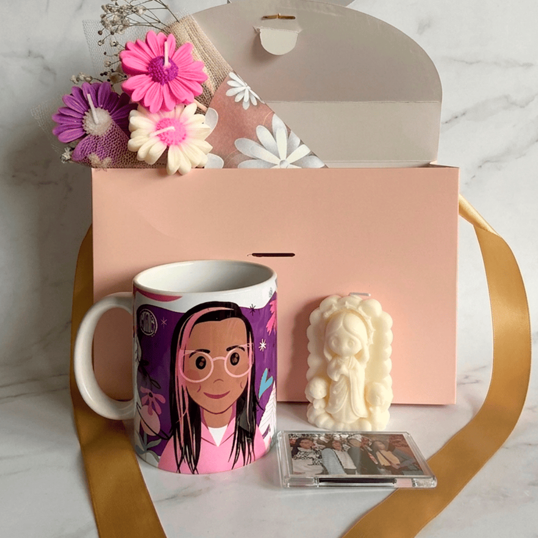 Kit Bolso Premium de regalos para el día de la madre personalizados con mug y velas.