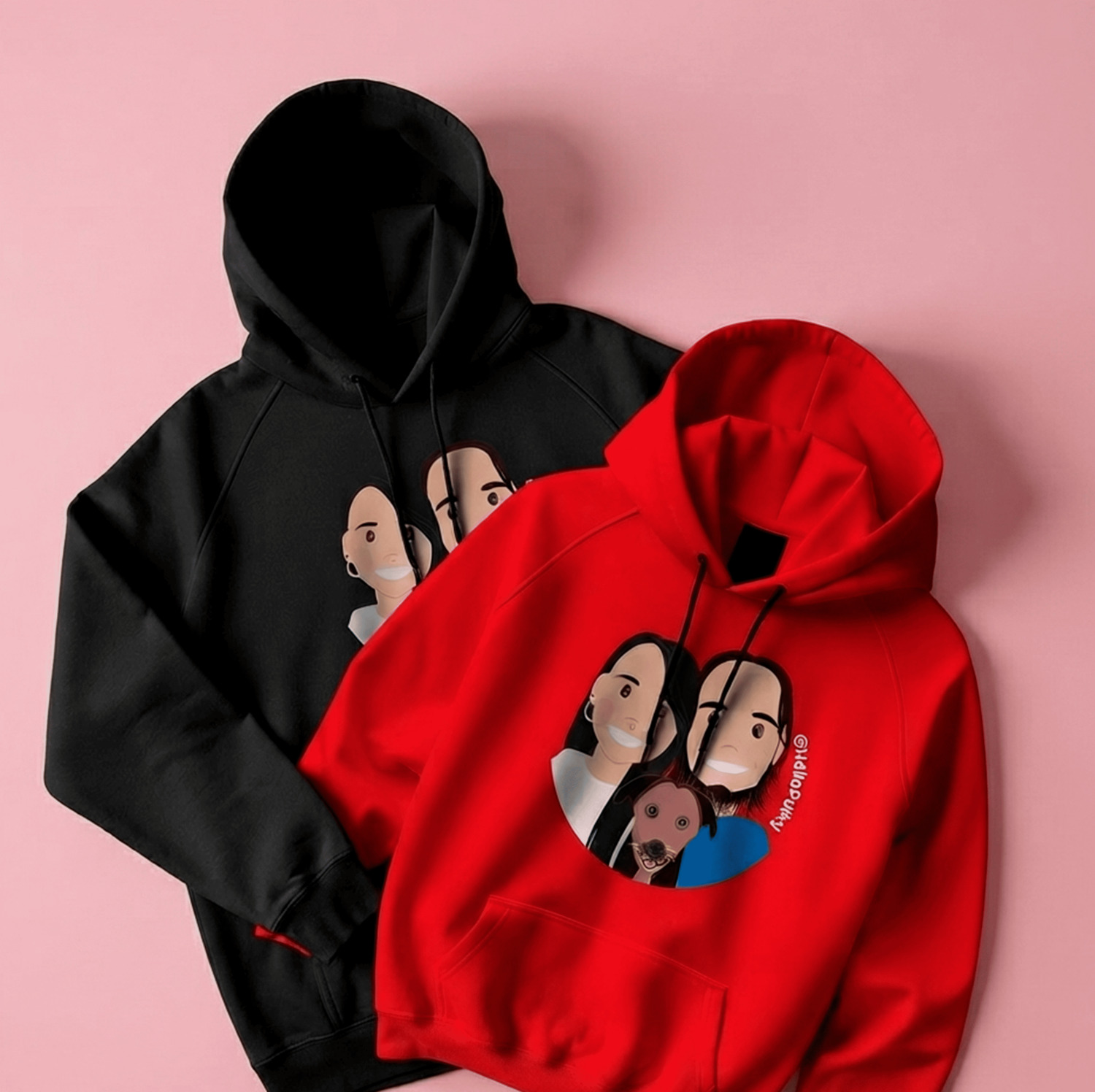 Regalos para el día del amor y la amistad de novios con combo de buzos ilustrados y llavero cámara